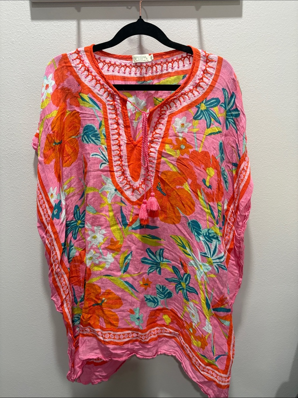 Spartina 449 Pink Floral Tunic Coverup with Orange Accents